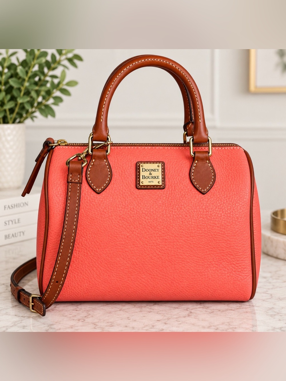 Dooney & Bourke Coral Pebble Grain Leather Satchel Crossbody Bag Gold